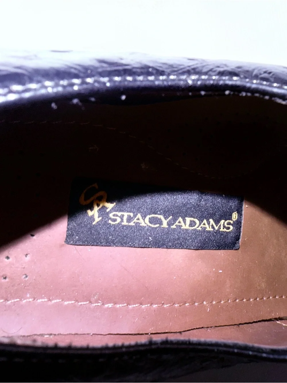 Stacy Adams Dark-Oiled Ostrich-Alligator Lace-Up Oxfords      size 9.5 medium